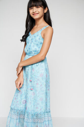 Aqua Floral Tassel Fit And Flare Jumpsuit, Aqua, image 2